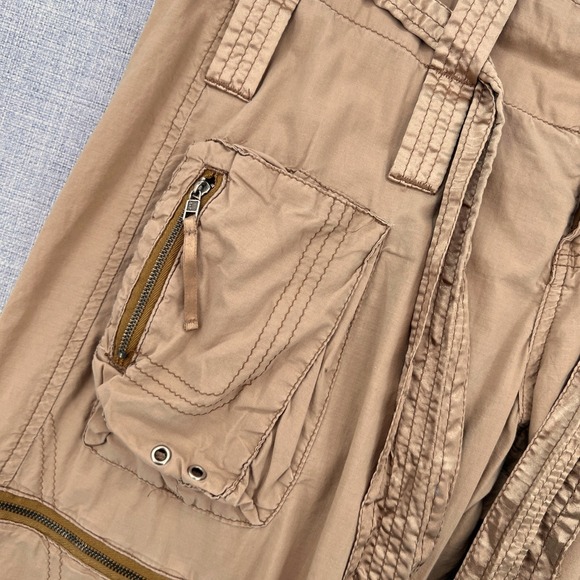 VTG Y2K Abercrombie & Fitch Wide Leg Paratrooper Cargo Pants Women 4 Tan Satin - Picture 4 of 14